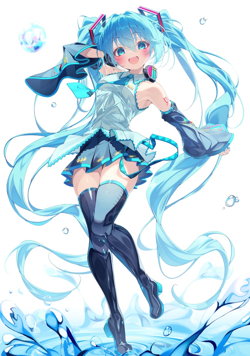 VOCALOID、初音未来 1名女孩 露肩 黑色裙子 蓝眼 蓝发