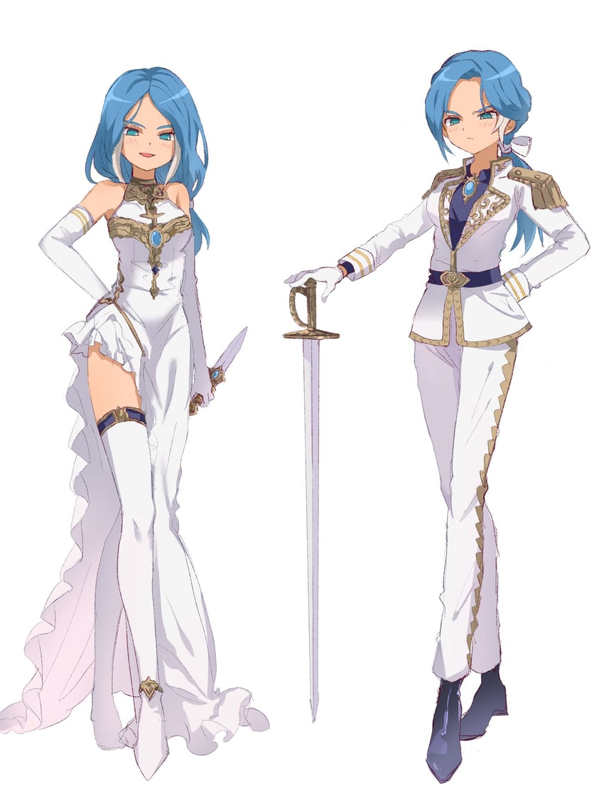 闪电十一人、inazuma eleven cross、乌鲁比达 1名女孩 踝靴 水色瞳 黑色靴子 蓝色宝石