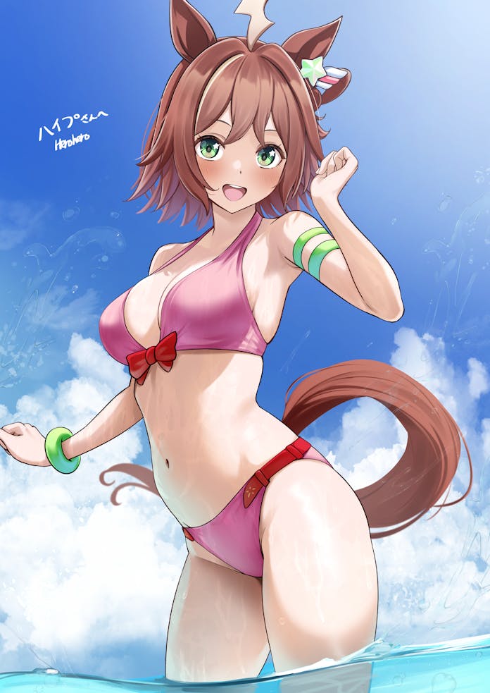 赛马娘、莱茵力量 (赛马娘) 1名女孩 :D 呆毛 兽耳 比基尼