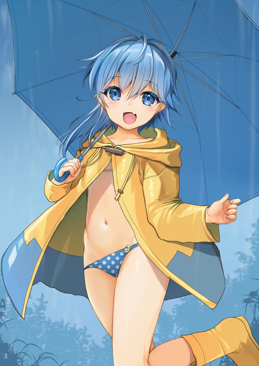 舰队Collection、水无月 (舰队Collection)、minazuki (rainy season) (kancolle) 改装服装 不对称发型 比基尼 蓝色比基尼 蓝眼