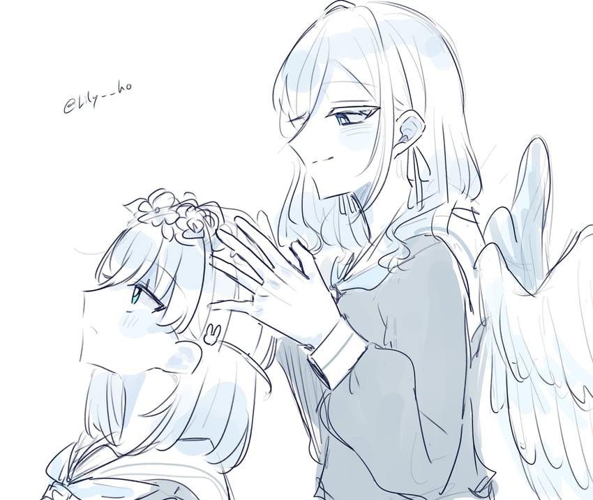 Love Live!、Love Live! 莲之空女学院学园偶像部、赛拉斯·柳田·利琳费尔德 2名女孩 水色瞳 蓝眼 闭嘴 灰度