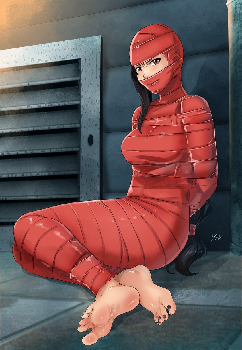 原创、蒂法·洛克哈特 双手背在身后 赤脚 BDSM 束缚 束缚