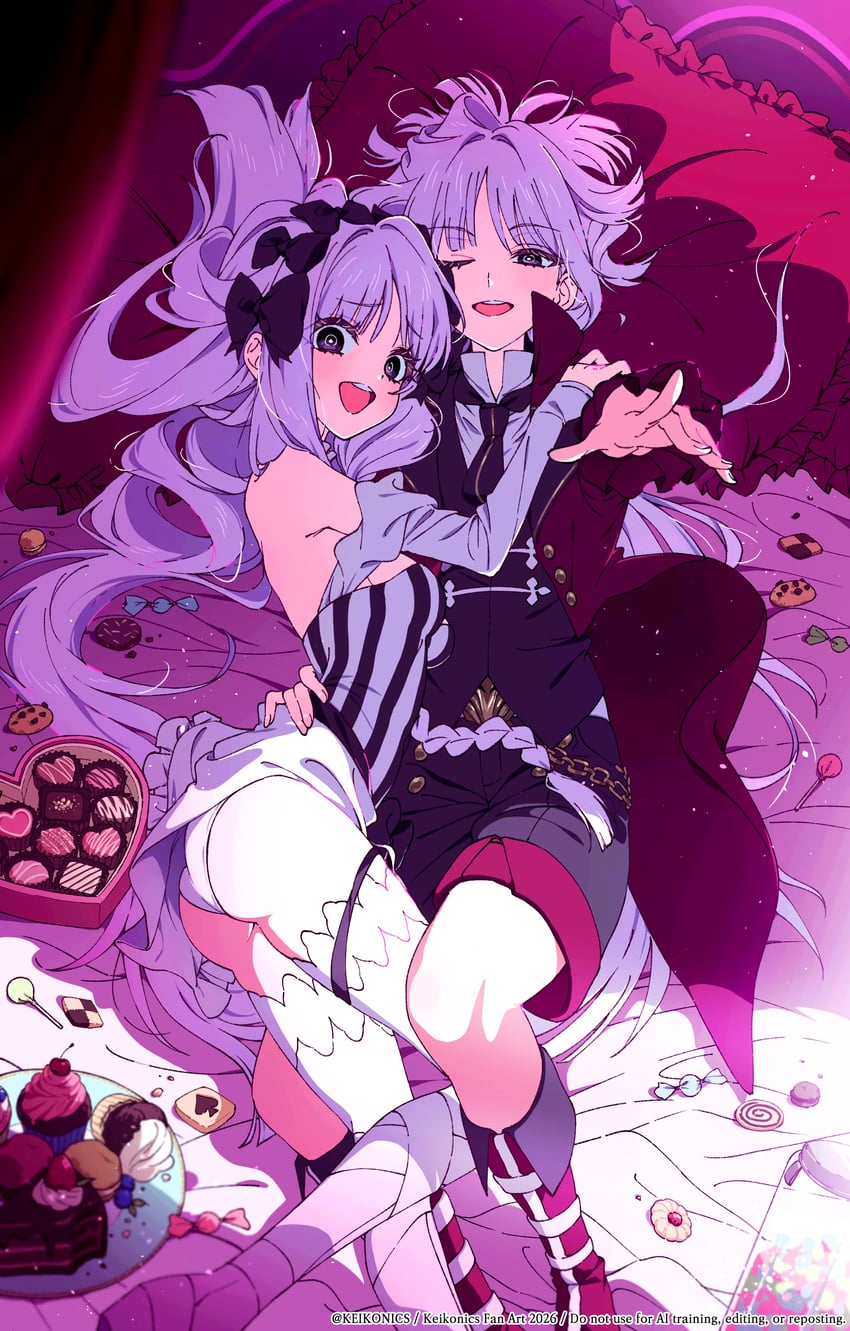 Fate/strange Fake、Fate系列、弗兰切斯卡·普雷拉蒂 (Fate) 1名男孩 1名女孩 黑色蝴蝶结 黑瞳 脸红