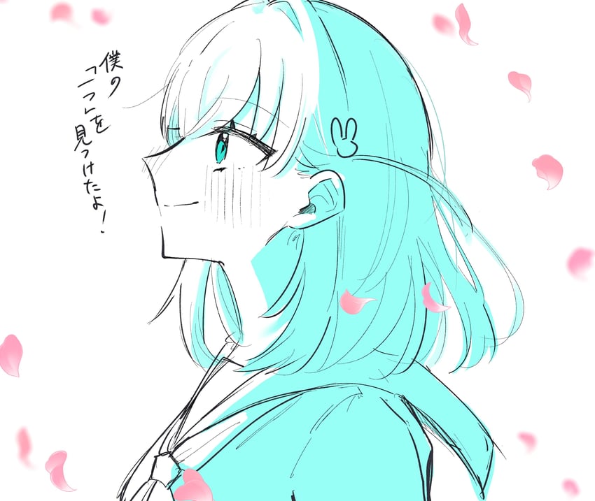 Love Live!、Love Live! 莲之空女学院学园偶像部、日野下花帆 1名女孩 蓝色主题 脸红 闭嘴 落花