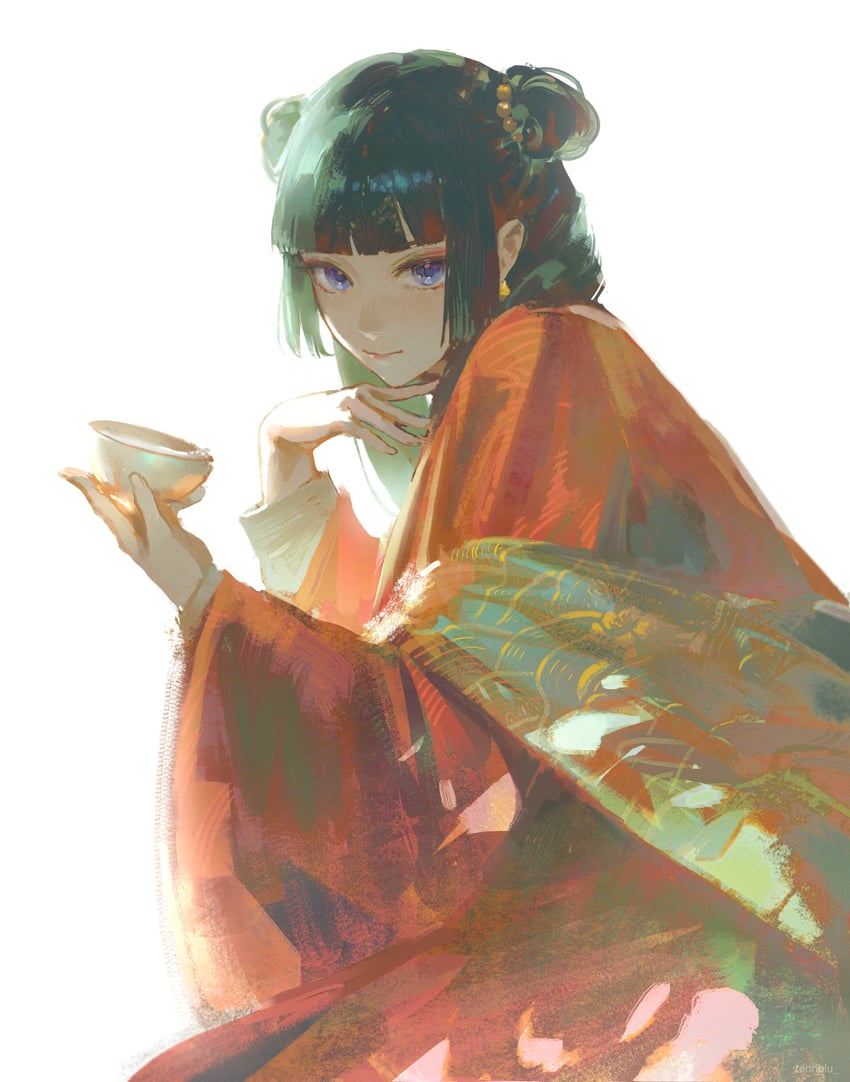 药屋少女的呢喃、猫猫 (药屋少女的呢喃) 1名女孩 蓝眼 齐刘海 杯子 双团子头