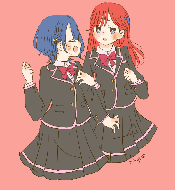 Love Live!、Love Live! 莲之空女学院学园偶像部、Love Live! 莲之空女学院学园偶像俱乐部 繁花庭院派对 2名女孩 黑色夹克 黑色裙子 西装外套 蓝发