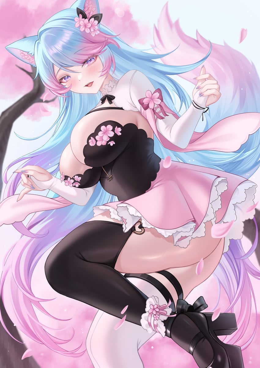 个人势虚拟主播、Silvervale 1名女孩 :D 兽耳 不对称腿部穿着 黑鞋