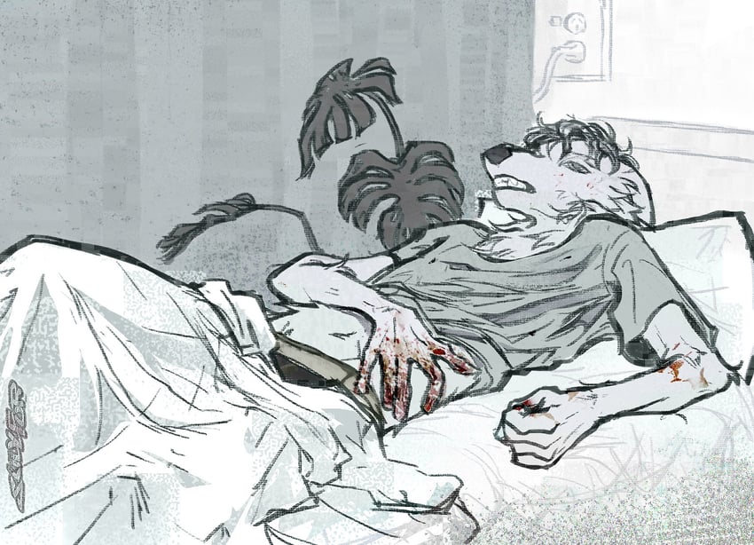 原创 1名男孩 兽耳 血 手上的血 男士三角裤