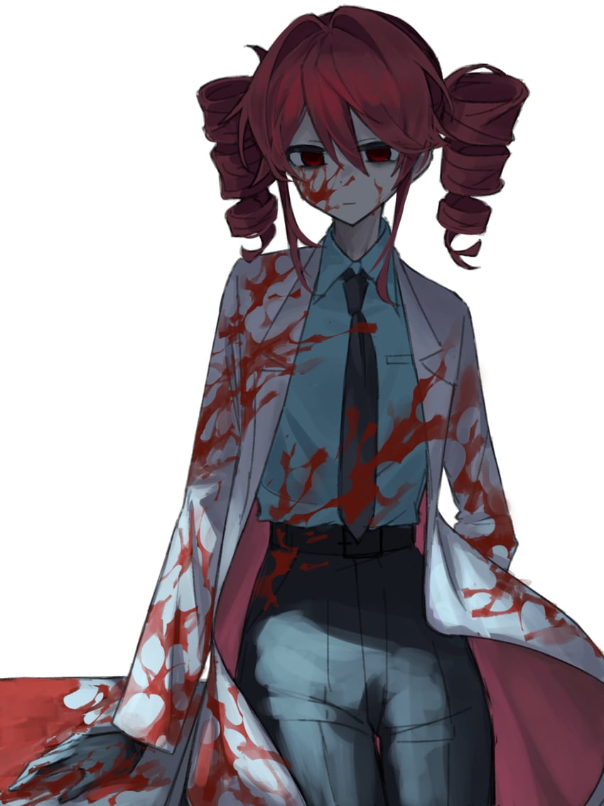 UTAU、重音Teto 1名女孩 水蓝色衬衫 手放在背后 腰带 黑色领带