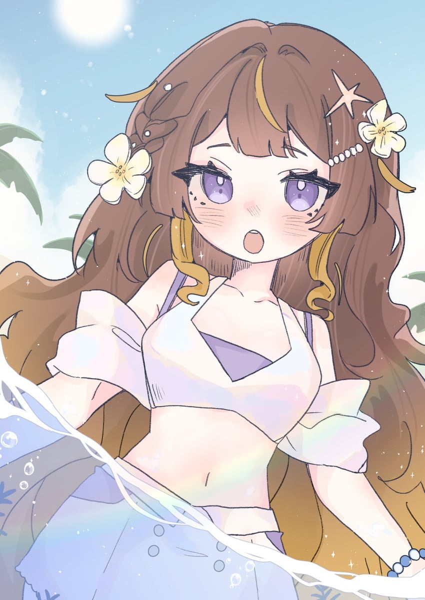 Hololive、Hololive Indonesia、阿尼娅·梅尔菲莎 1名女孩 惊讶 金发 齐刘海 棕发
