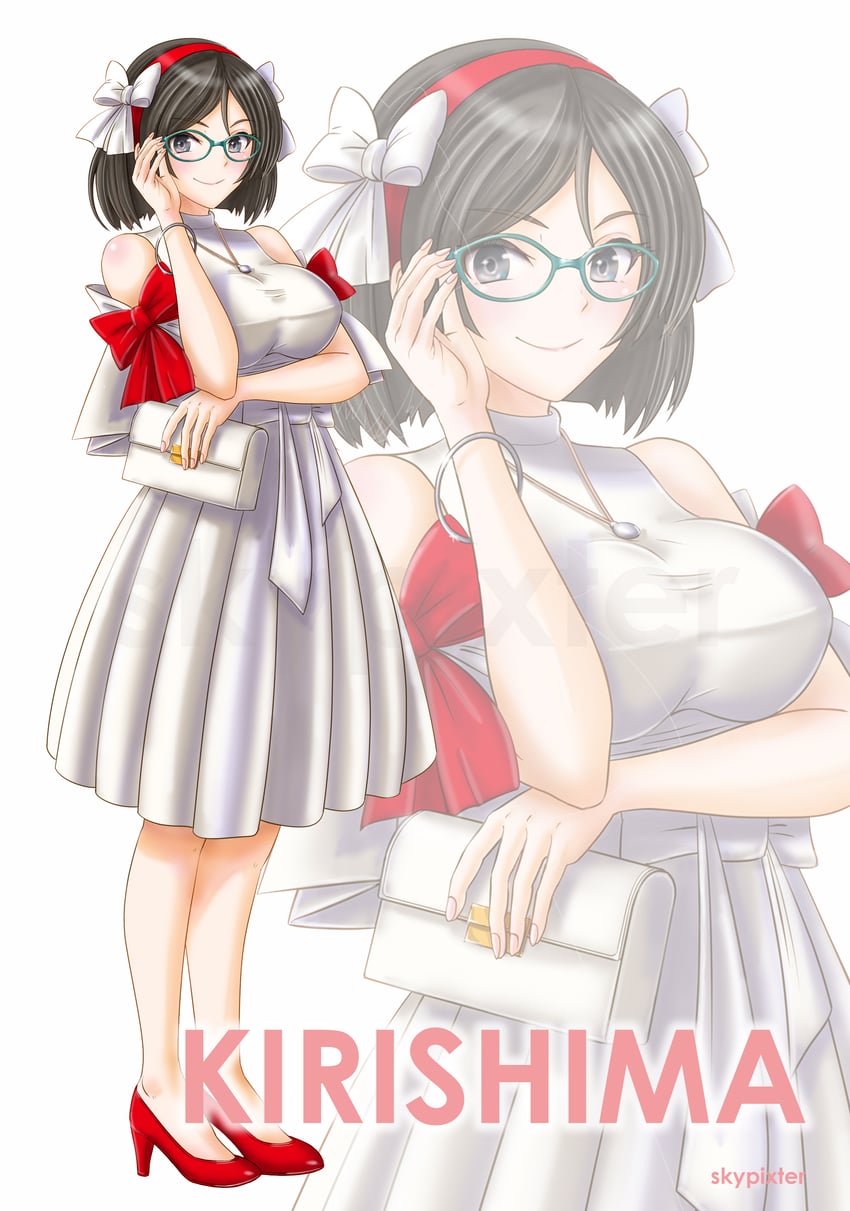 舰队Collection、雾岛 (舰娘) 1名女孩 黑发 乳房 角色名称 服装镂空