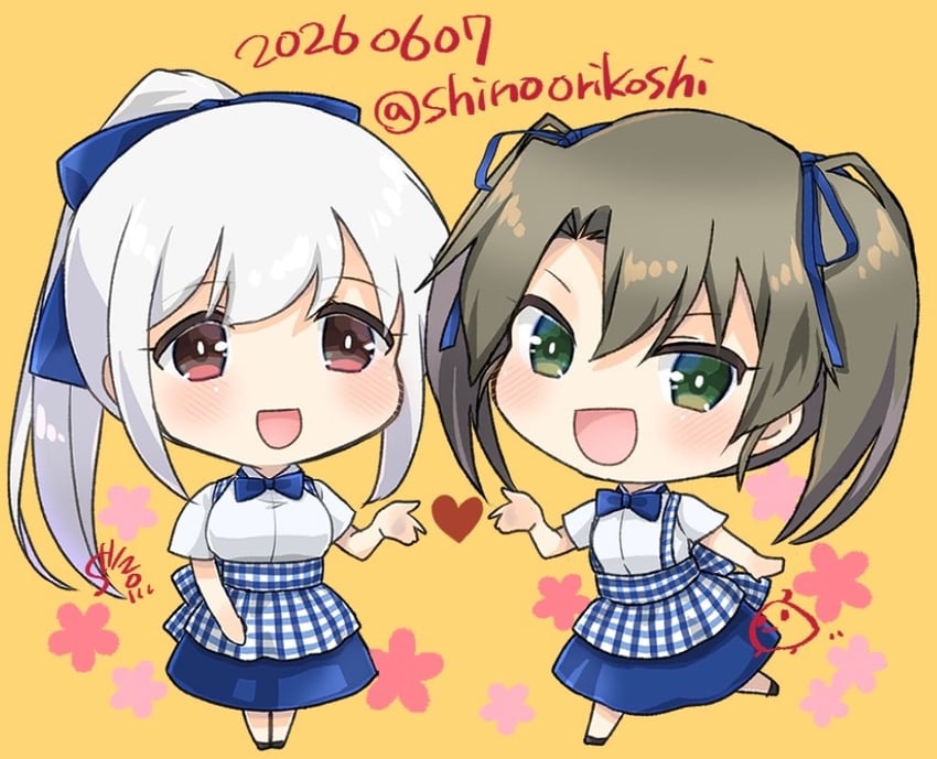 舰队Collection、翔鹤 (舰队Collection)、瑞鹤 (舰队Collection) 2名女孩 替换服装 围裙 作者标志 蓝色围裙