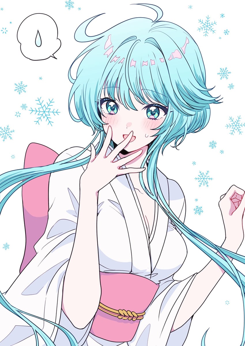 地狱老师、雪女 (地狱老师) 1名女孩 后背蝴蝶结 蓝眼 蓝发 蝴蝶结