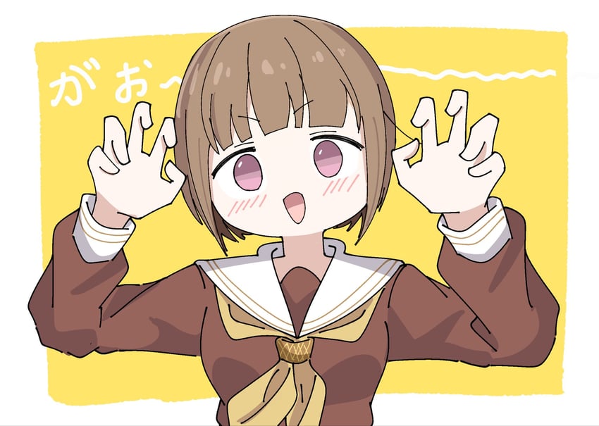Love Live!、Love Live! 莲之空女学院学园偶像部、本居小铃 1名女孩 波波头 边框 棕色连衣裙 猫爪姿势