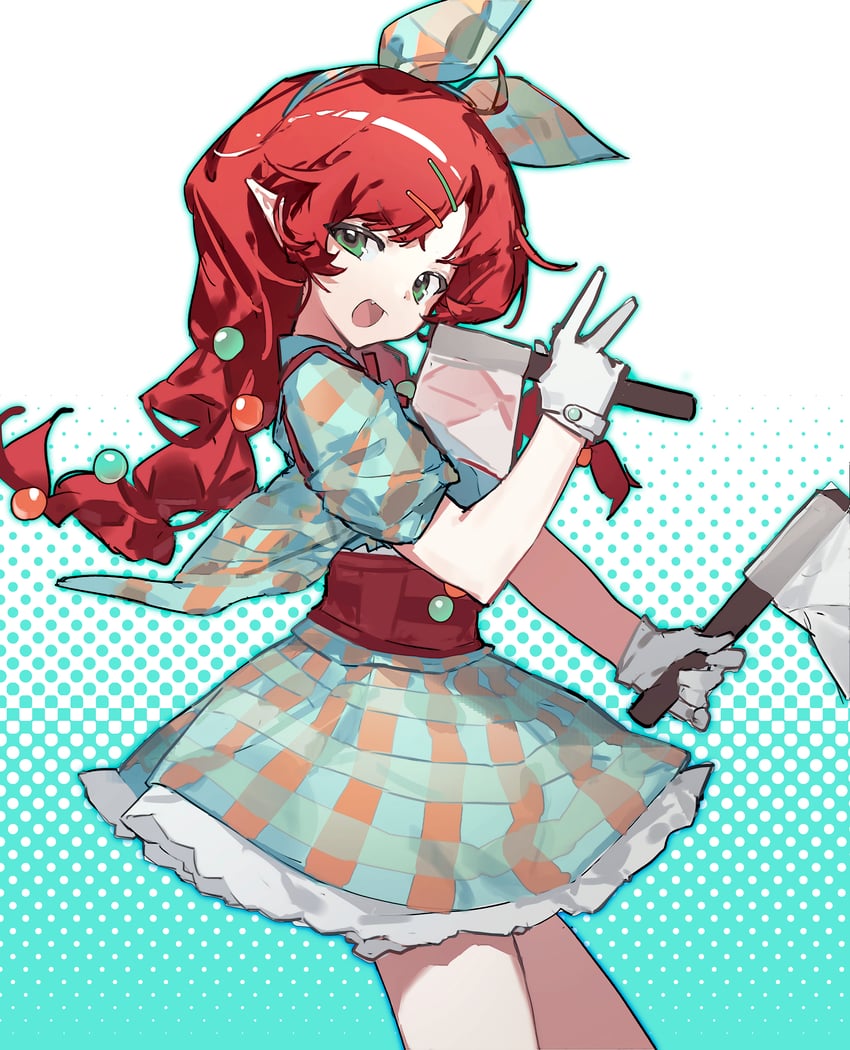 明日方舟、太鼓之达人、桃金娘 (明日方舟) 1名女孩 :D 蓝色背景 辫子 牛仔镜头