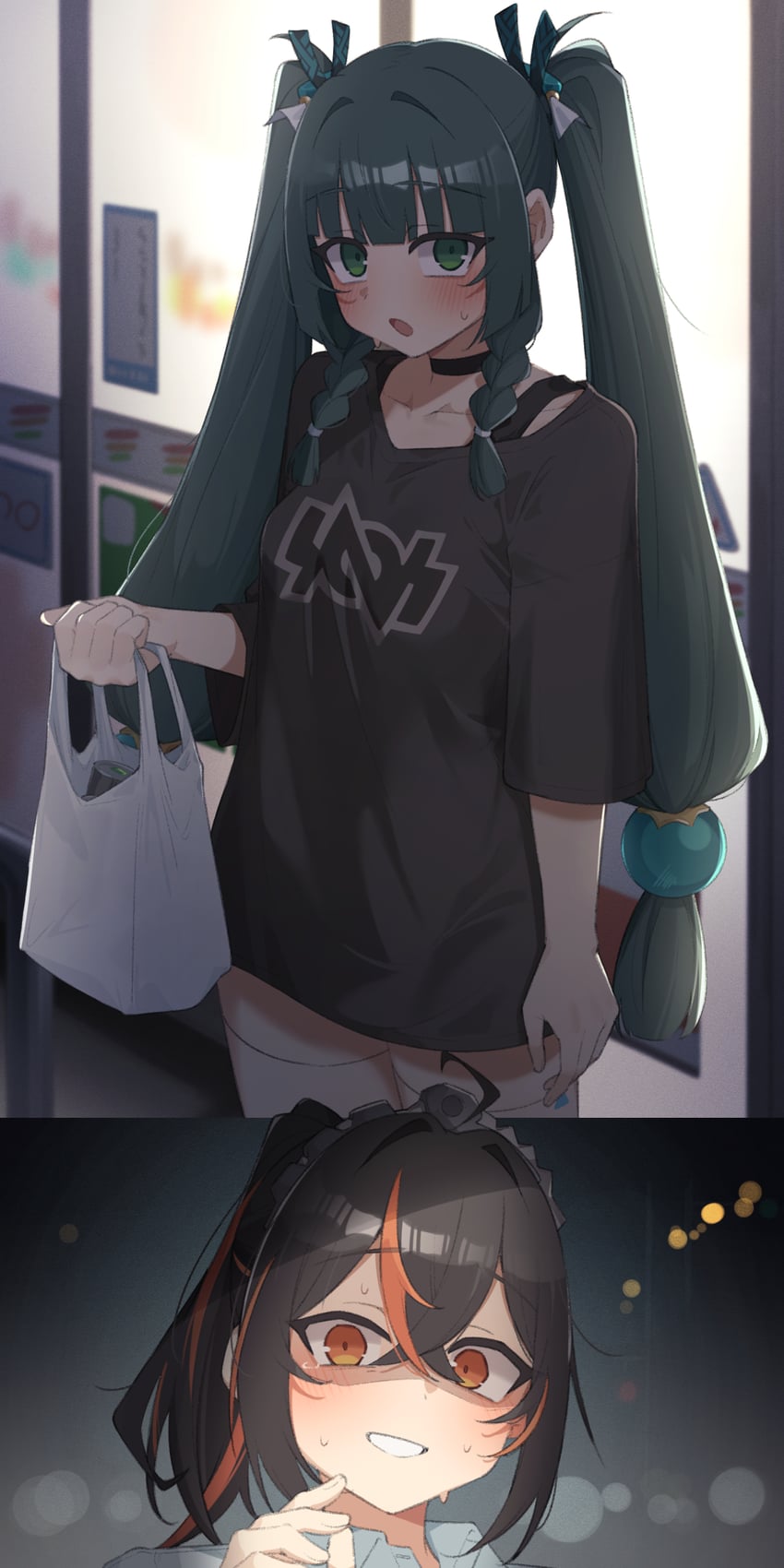 绝区零、青衣 (绝区零)、哲 (绝区零) 2名女孩 两格漫画 惊讶 替换服装 机器人