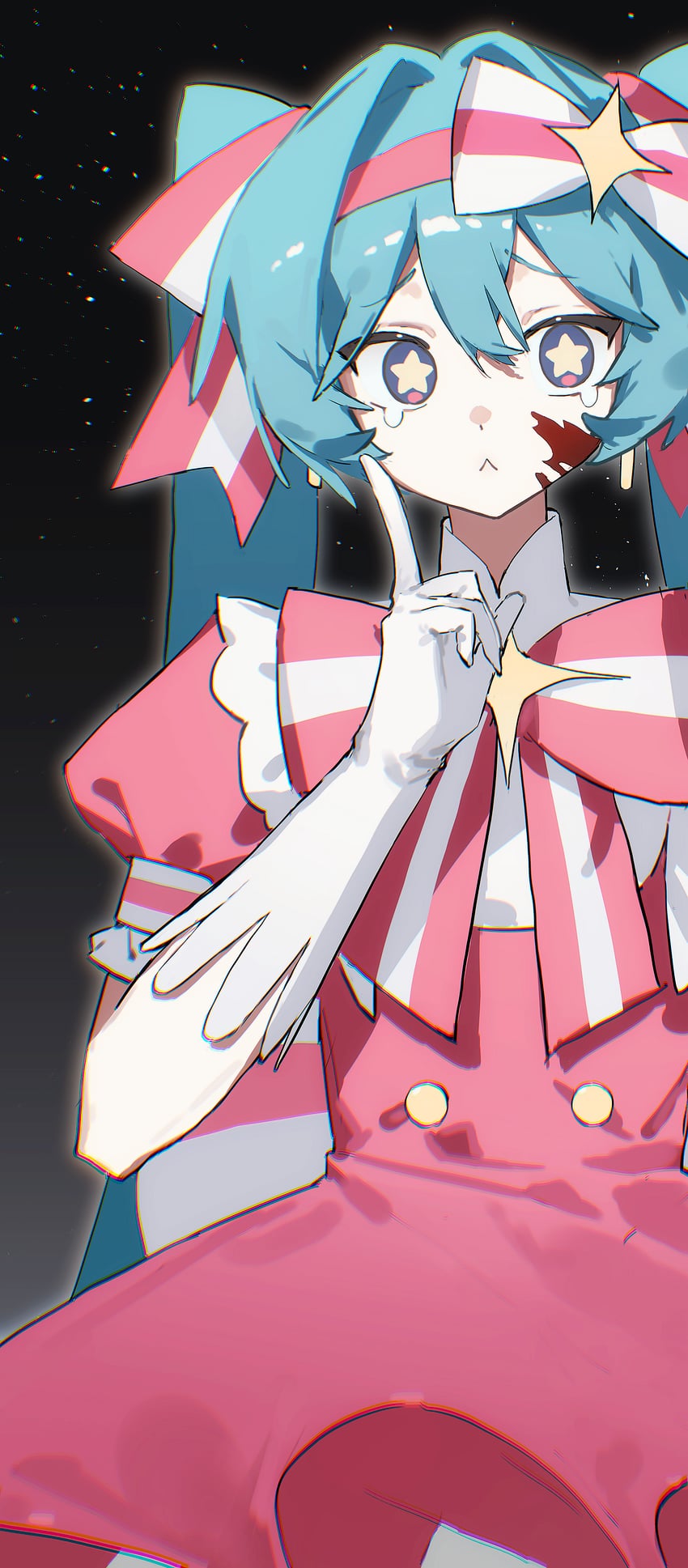 立刻轮回 (Vocaloid)、VOCALOID、初音未来 1名女孩 :< 黑色背景 血 脸上带血