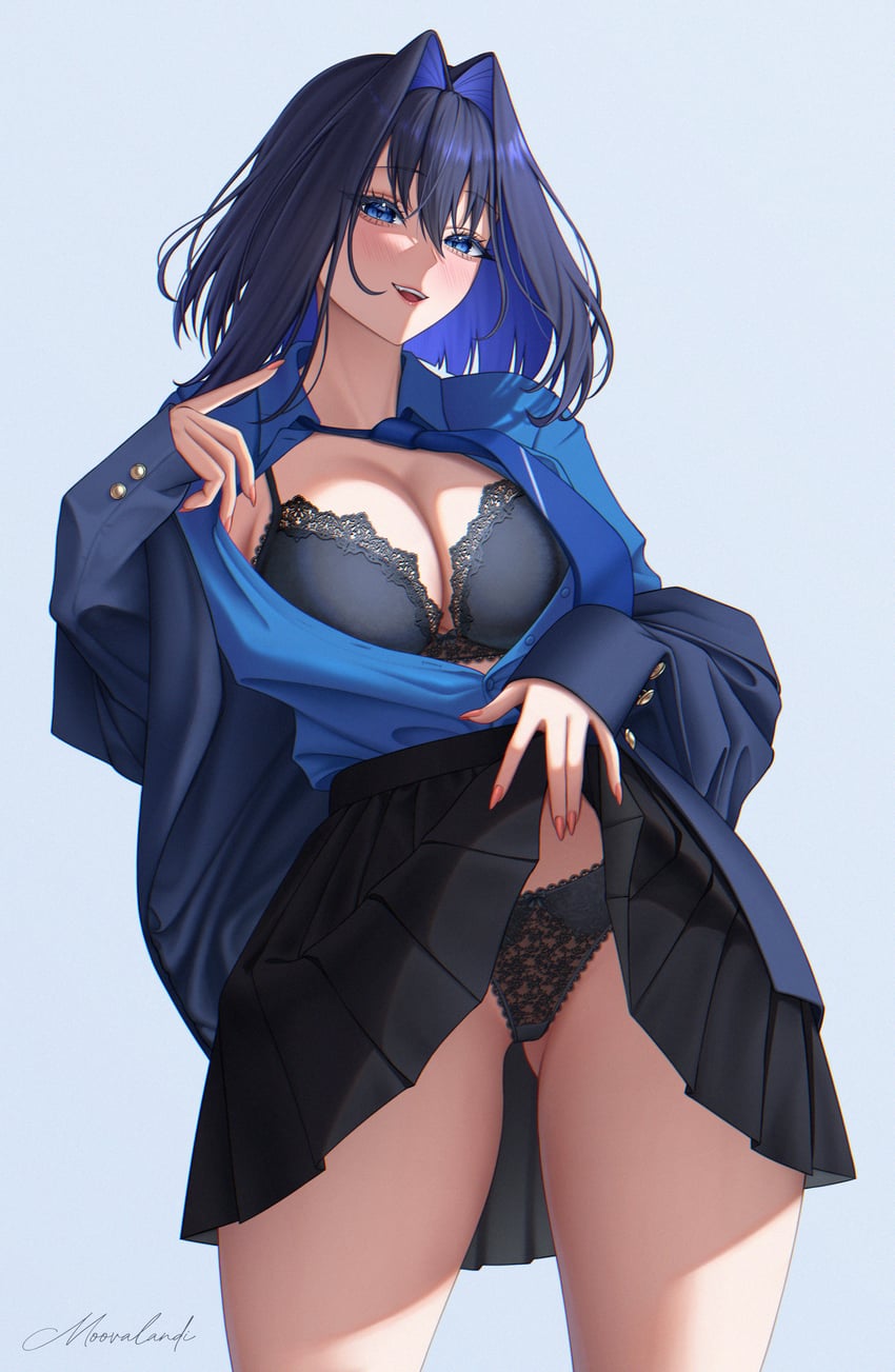 Hololive、Hololive英语、议会 (Kronii) 1名女孩 蓝眼 蓝发 蓝色领带 蓝色衬衫
