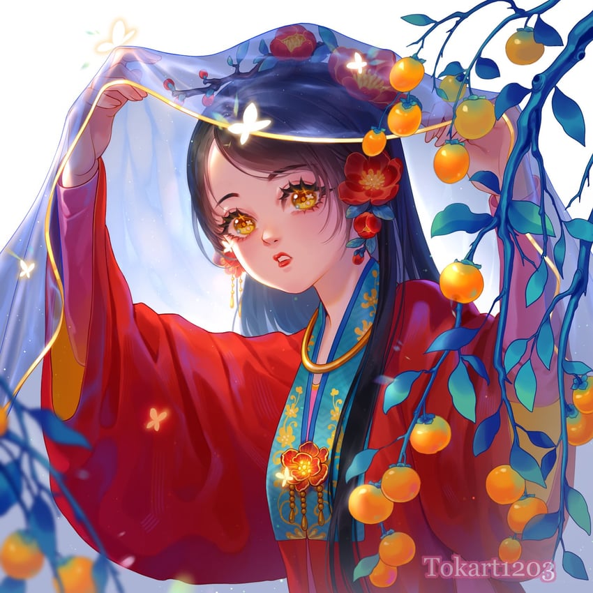 原创 1名女孩 日平衣 黑发 虫子 蝴蝶