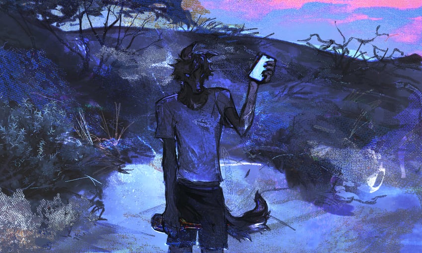 原创 1名男孩 兽耳 黑毛皮 黑色巩膜 黑色短裤
