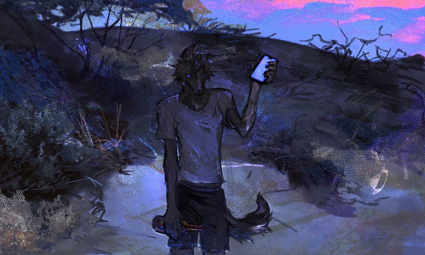 原创 1名男孩 兽耳 黑毛皮 黑色巩膜 黑色短裤