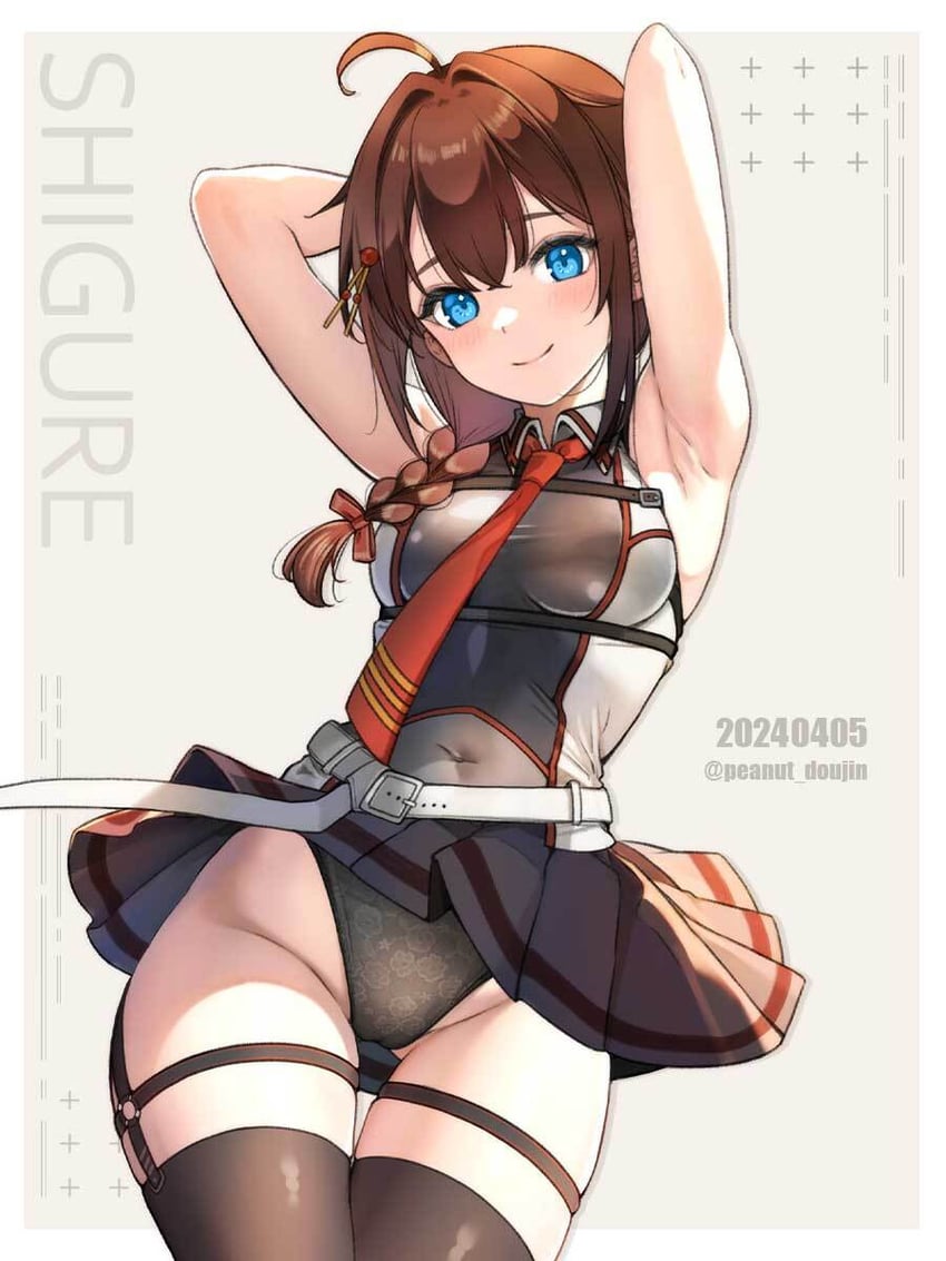 舰队Collection、时雨、时雨改三 (舰队收藏) 1名女孩 呆毛 腋下 双手抱头 举起双手