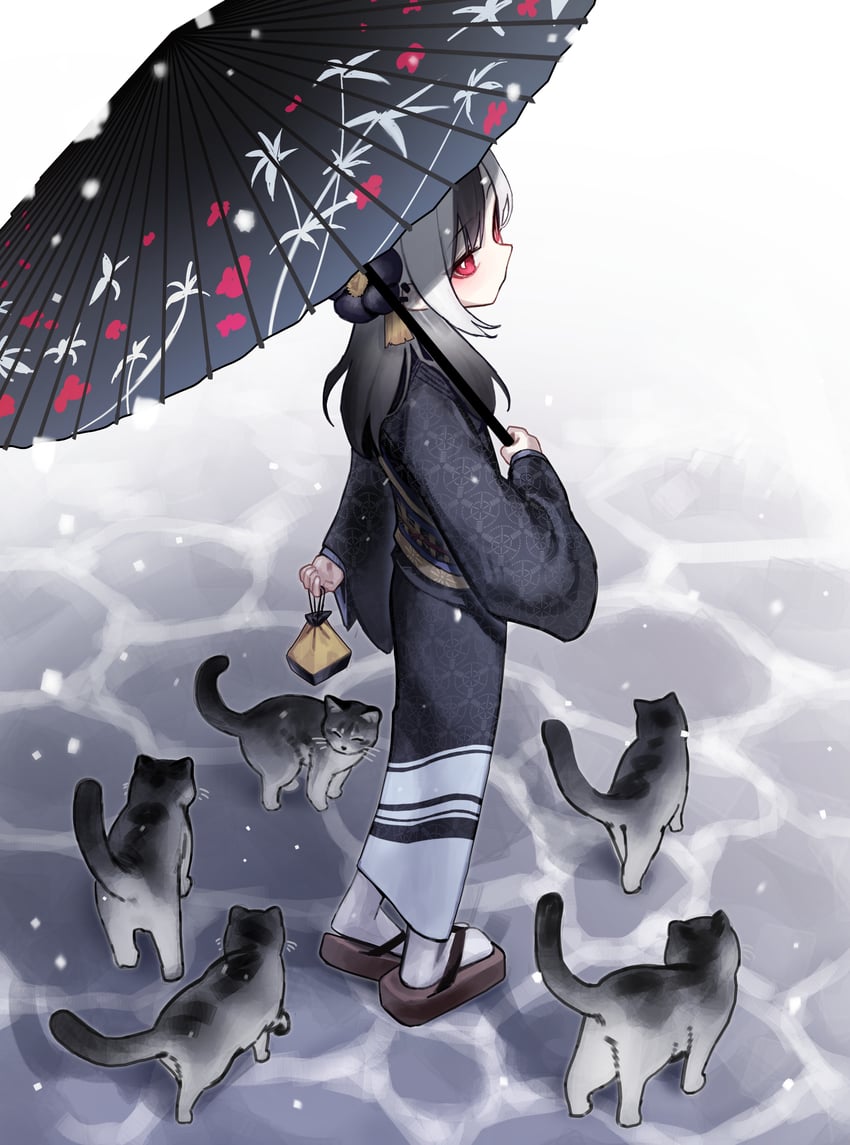 蔚蓝档案、鬼方佳代子 (碧蓝档案)、佳代子 (和服) (蔚蓝档案) 1名女孩 黑花 黑色和服 花 发花