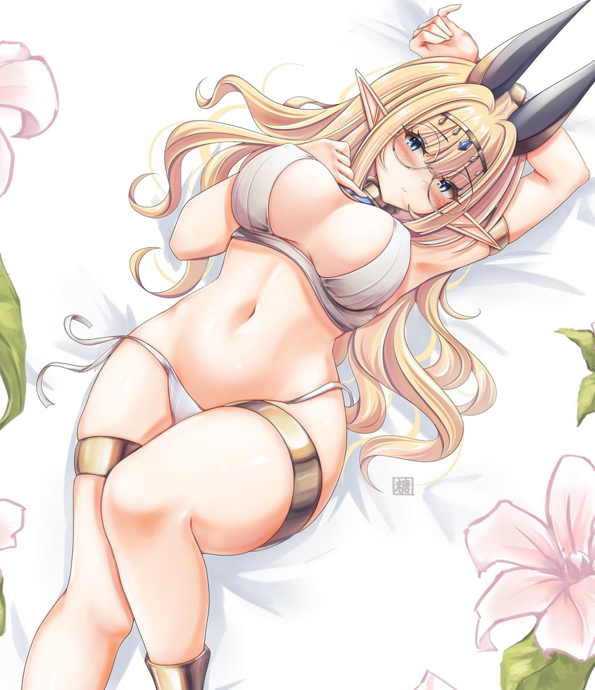 原创 1名女孩 兽耳 脚链 手放在头后 臂环