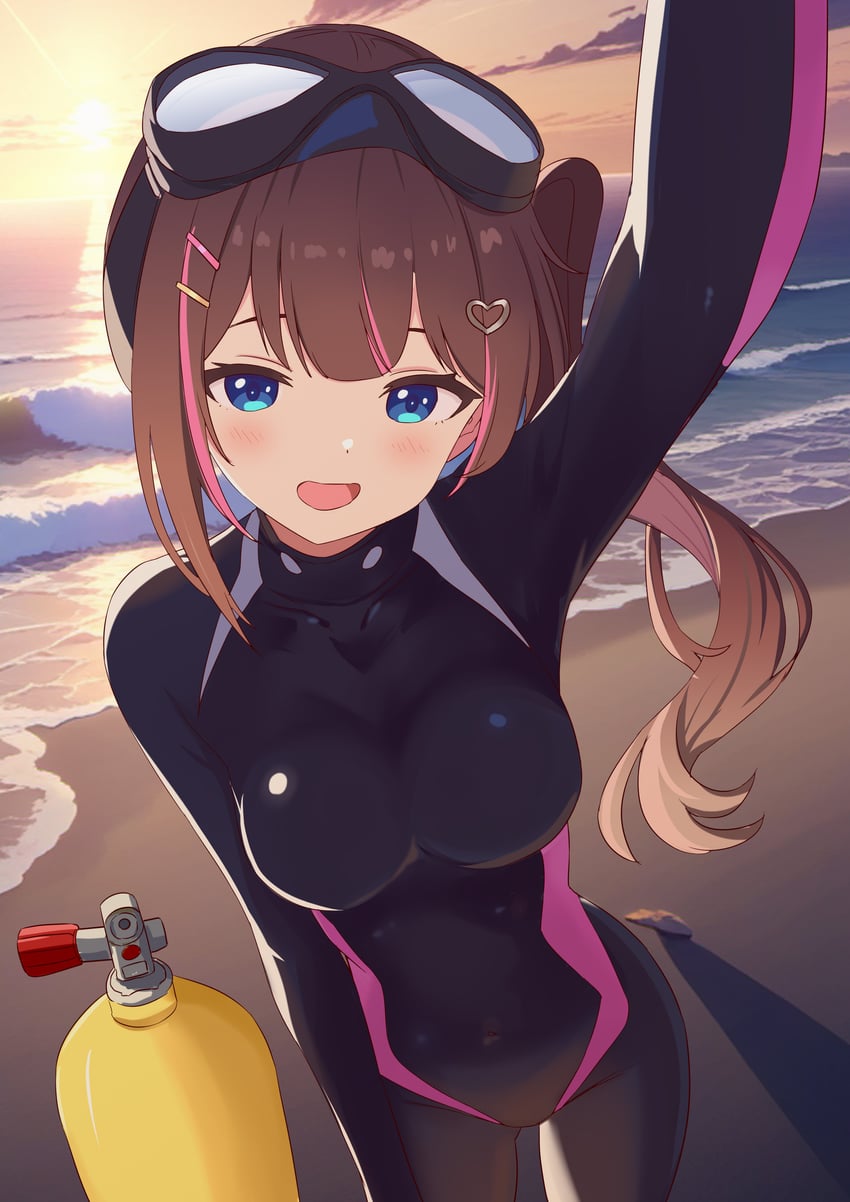Project-SP、上利ラブリ 1名女孩 举手 海滩 蓝眼 脸红