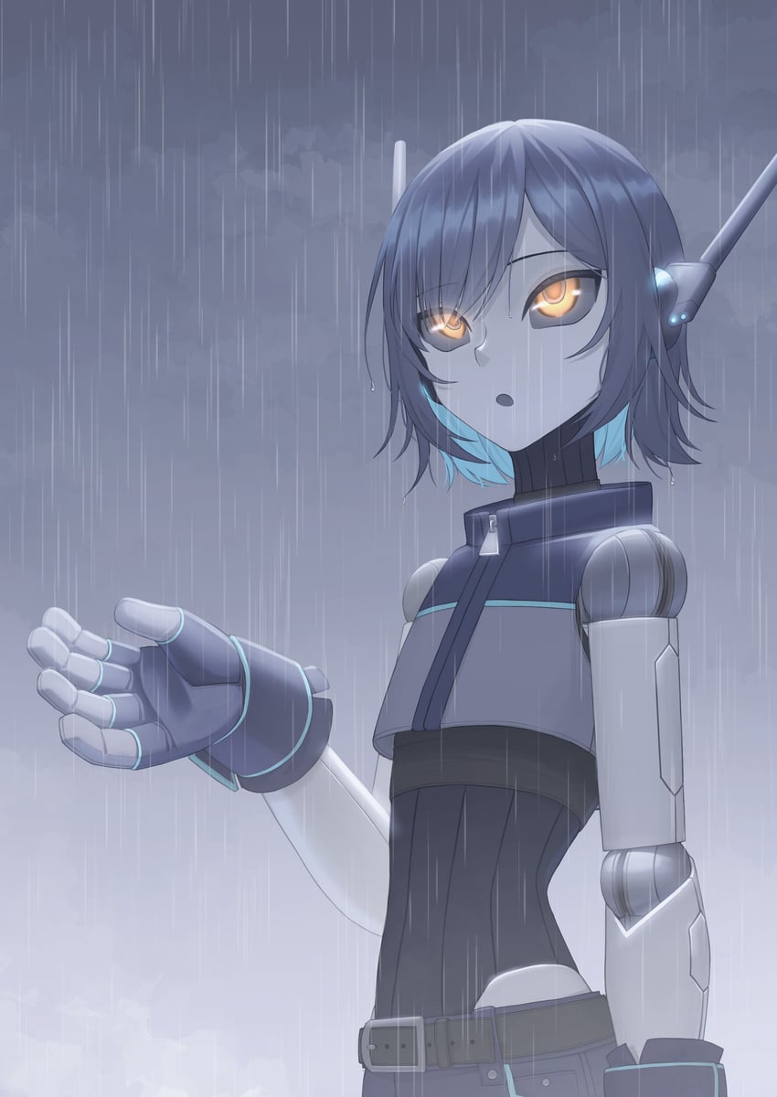 原创 1名女孩 腰带 黑色巩膜 蓝发 挂耳染