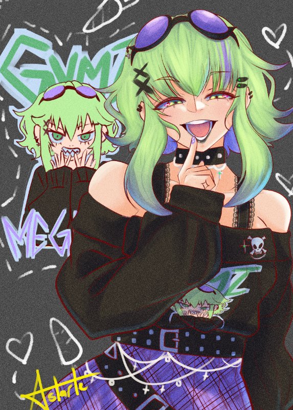 VOCALOID、GUMI 1名女孩 露肩 腰带 黑色皮带 黑衬衫