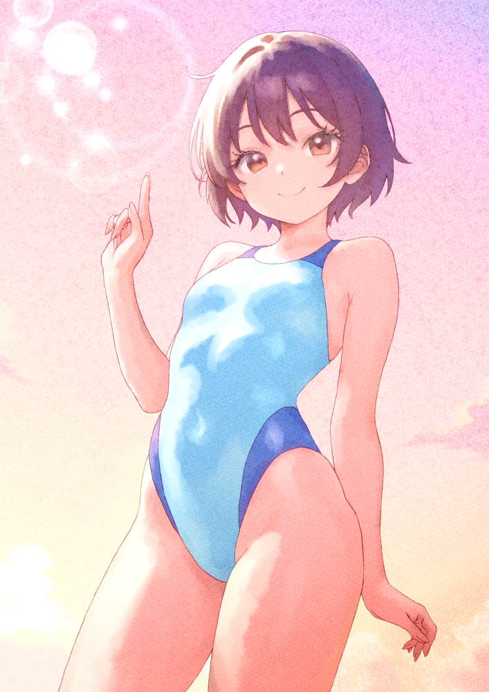 原创 1名女孩 黑发 乳房 棕眼睛 云