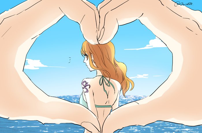 海贼王、娜美 (海贼王)、山治 (海贼王) 1名男孩 1名女孩 手臂纹身 背影 比基尼