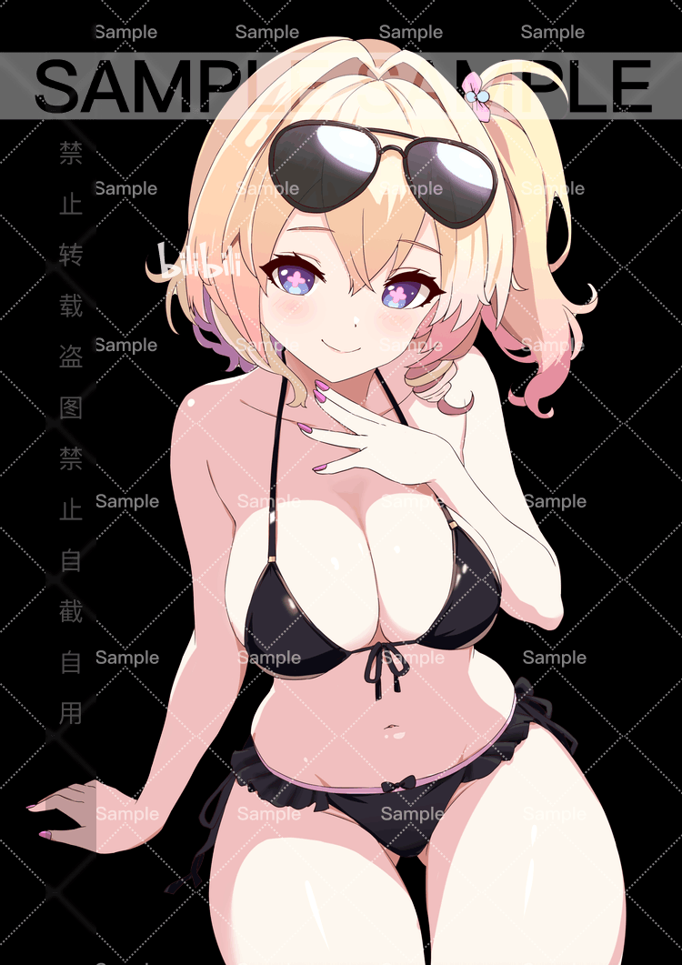 彩虹社、VirtuaReal、雪绘（VirtuaReal） 1名女孩 露肩 比基尼 黑色背景 黑色比基尼