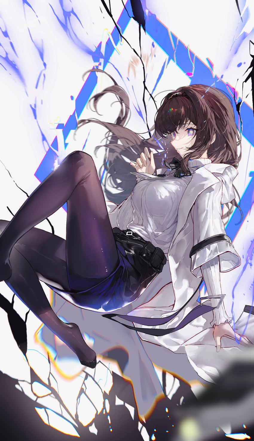 明日方舟、普瑞赛斯 (明日方舟) 1名女孩 腰带 腰包 黑色蝴蝶结 黑色蝶形领结