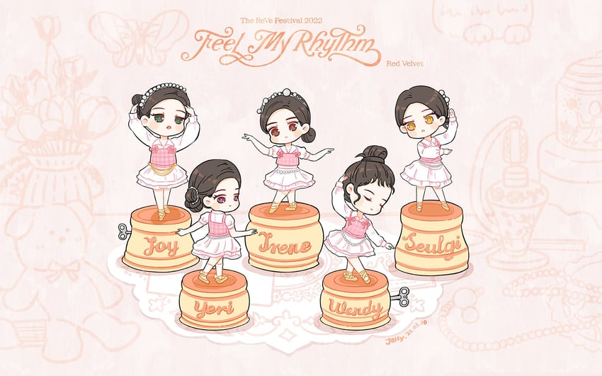 Red Velvet 2022年 5名女孩 举起双手 画师名 (歌手) 脸红
