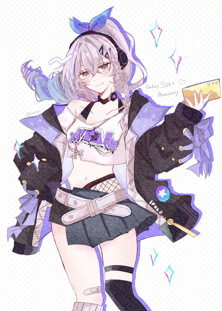 崩坏：星穹铁道、崩坏系列、银狼 (Galaxy Store) (崩坏：星穹铁道) 1名女孩 创可贴 腿上的创可贴 黑色夹克 黑色短裤