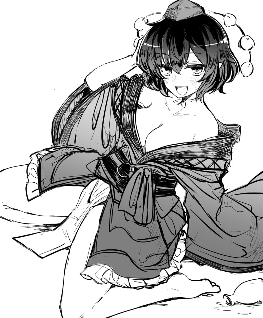 东方Project、射命丸文 1名女孩 :D 赤脚 脸红 乳房