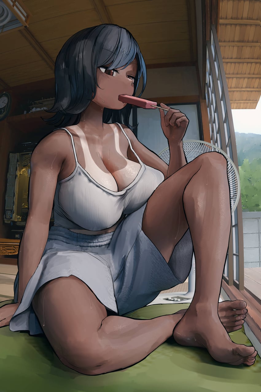 原创 1名女孩 赤脚 黑发 乳房 棕眼睛