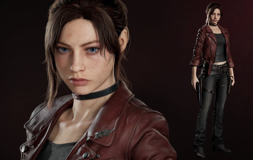 生化危机、生化危机 圣女密码、resident evil veronica 1名女孩 3D 黑裤子 黑衬衫 蓝眼