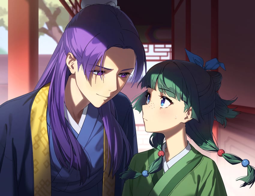 药屋少女的呢喃、壬氏（药屋少女的呢喃）、猫猫 (药屋少女的呢喃) 1名男孩 1名女孩 建筑 珠子 蓝眼