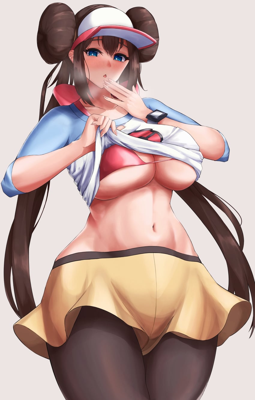 宝可梦、宝可梦 黑2/白2、鸣依 (宝可梦) 1名女孩 黑色连裤袜 蓝眼 乳房 棕发