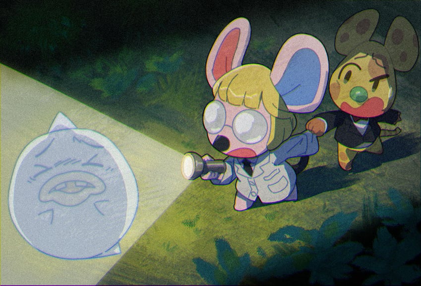 动物森友会、集合啦！动物森友会、chadder (animal crossing) 1名男孩 1名女孩 闭眼挤眼 兽耳 黑色领带