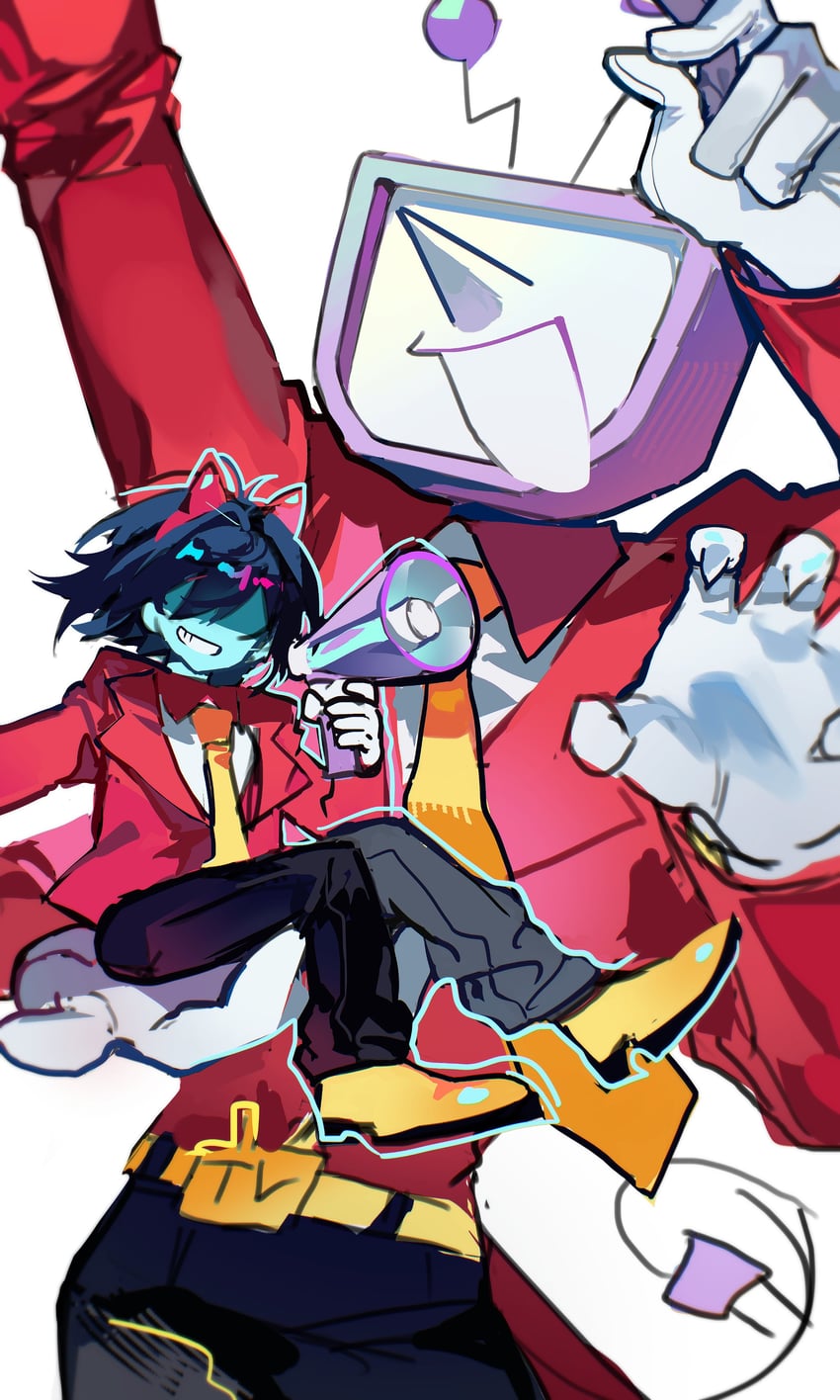 三角符文、Undertale/Deltarune、触角 1名男孩 1个其他角色 Ant-Tenna (cosplay) 黑裤子 蓝发