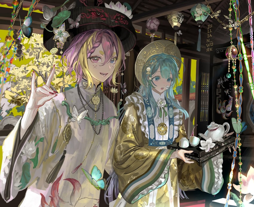 原创 2名女孩 奥黛 日平衣 水色瞳 辫子