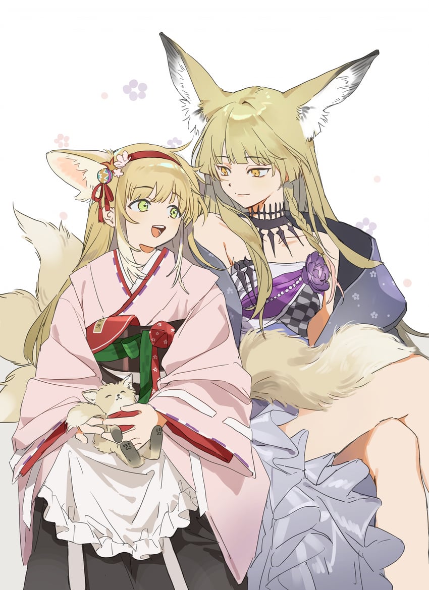 明日方舟、铃兰 (明日方舟)、铃兰 (雪晴) (明日方舟) 2名女孩 :D 兽耳毛 兽耳 露肩