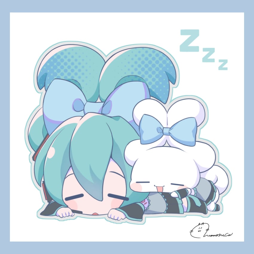 蓬松大耳狗、三丽鸥、VOCALOID 1名女孩 水色发 手臂纹身 黑色靴子 黑色裙子