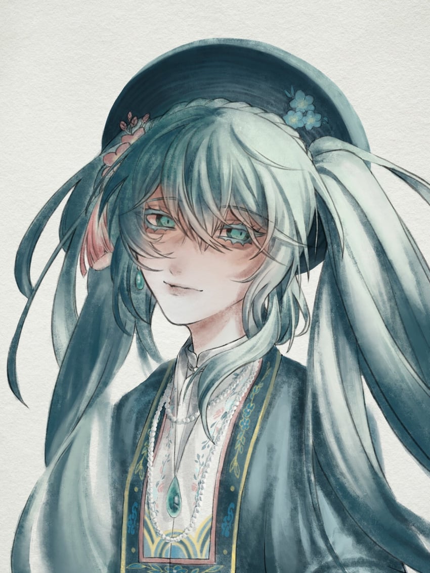 VOCALOID、初音未来、青梅初音 1名女孩 日平衣 水色瞳 水蓝色宝石 水色发