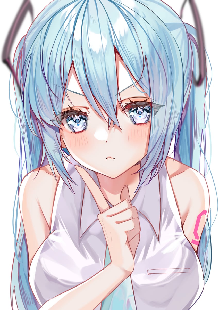 VOCALOID、初音未来 1名女孩 水色发 水蓝色领带 手臂纹身 蓝眼