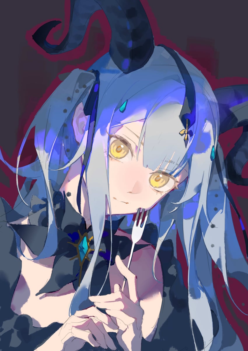 明日方舟、BanG Dream!、Bang Dream! It's MyGO!!!!! 1名女孩 黑角 黑色丝带 蓝发 闭嘴